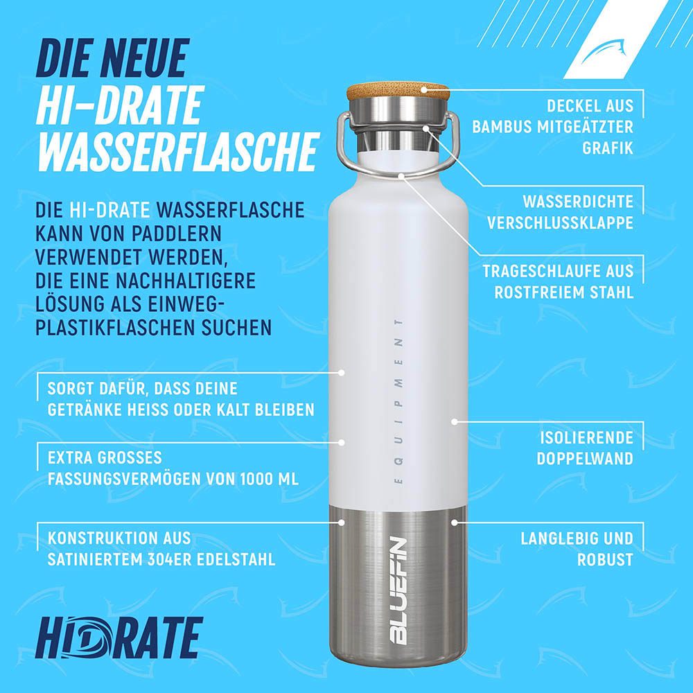 Bluefin 1-liter-wasserflasche aus edelstahl