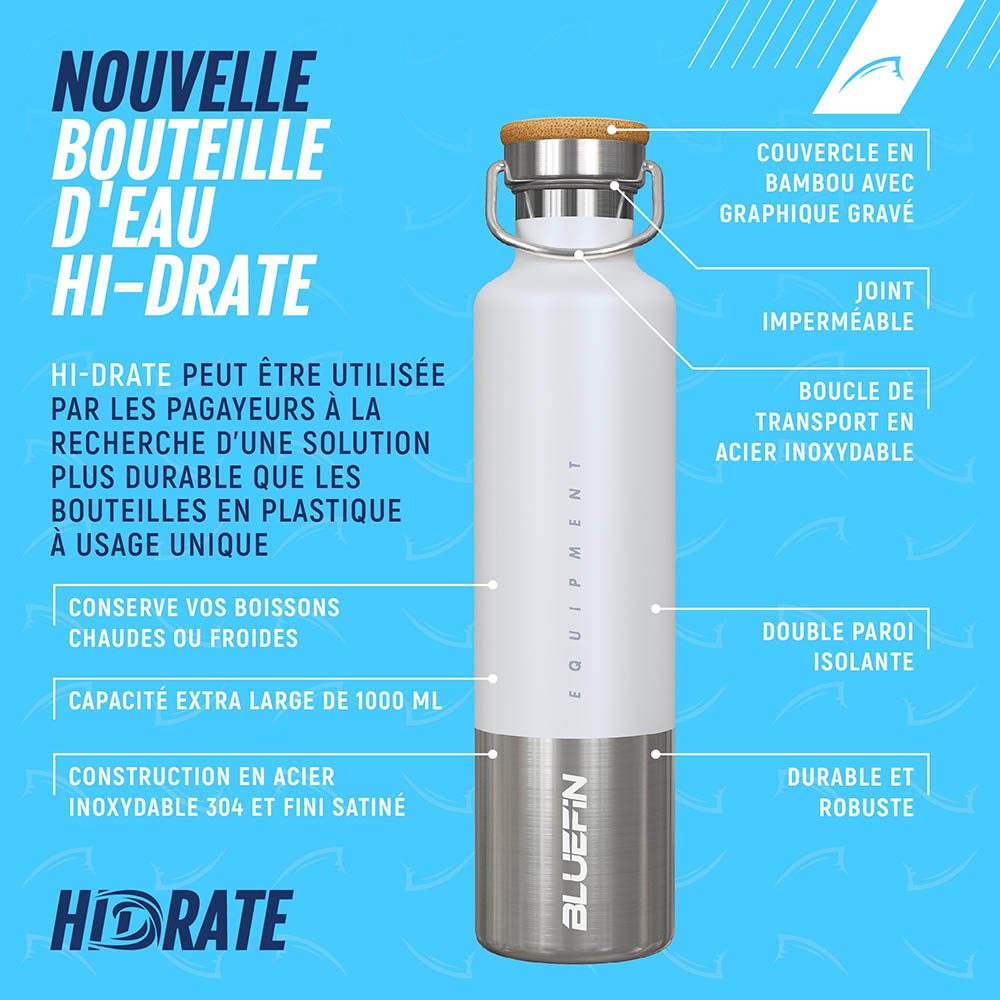 Bluefin bouteille d'eau 1 litre en acier inoxydable