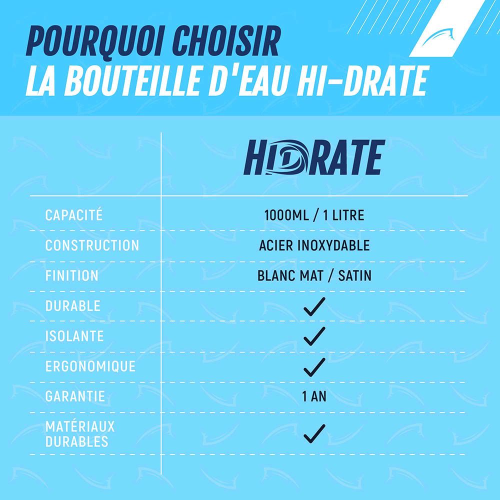 Bluefin bouteille d'eau 1 litre en acier inoxydable